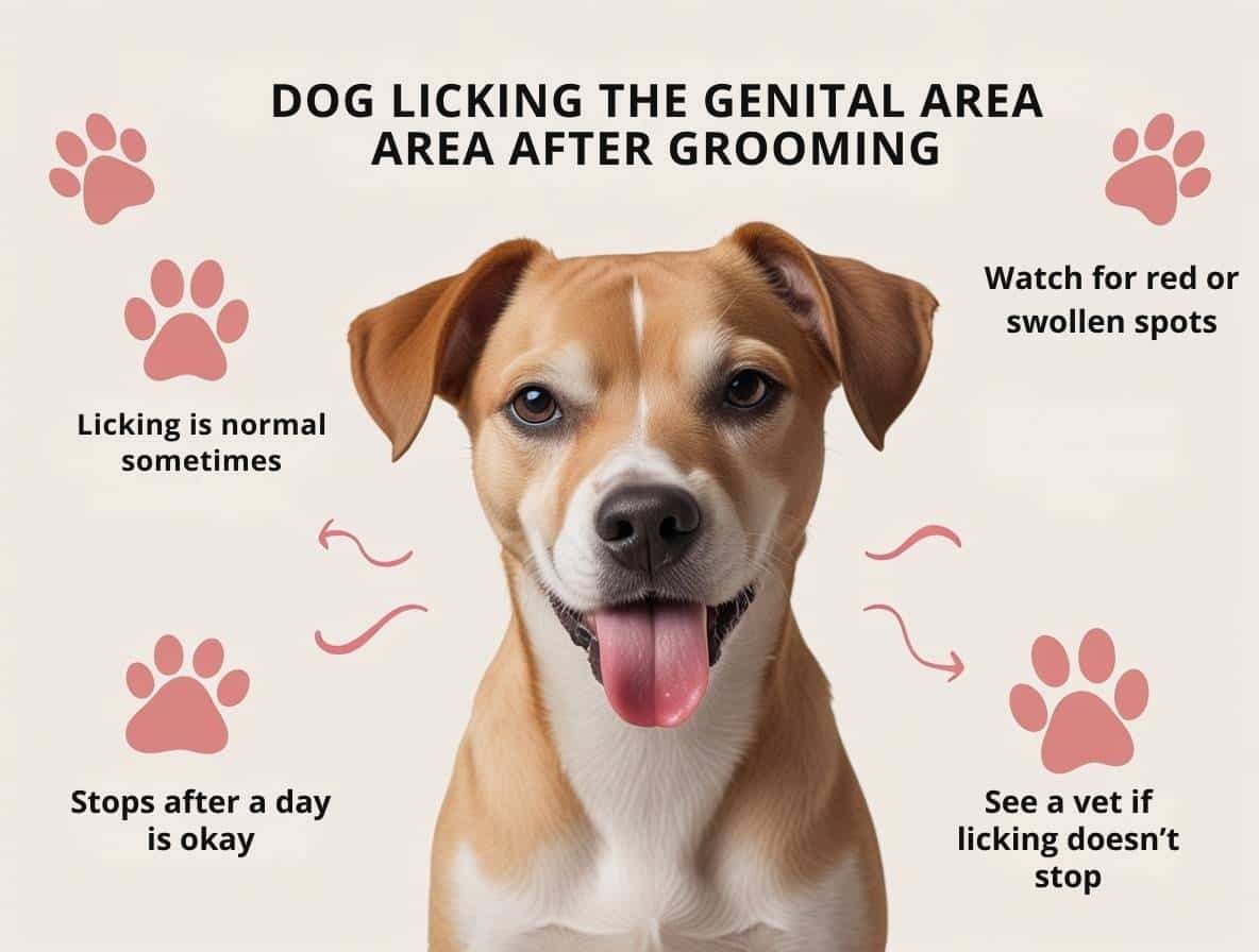 Dog licking genital area after grooming